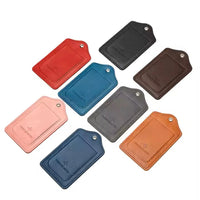 Leather Luggage Tag with Anti-Loss Wire Rope Loop and Built-In Privacy Cover