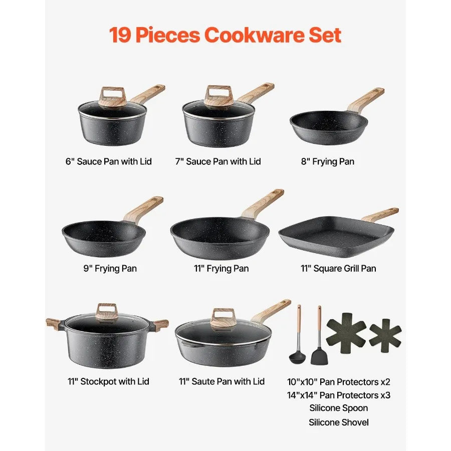 19 Piece Pots and Pans Set Granite Nonstick Cookware Set Induction Cookwares Kitchen RV Cooking Sets with Frying Sauce Saute Te - Buy online at  Vibe In Cart.