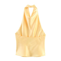 Women's Short Sleeveless Backless Tops with Buttons, Polyester