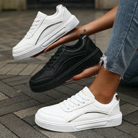 Women's Casual White Sneakers Chic Silver Trim Soft Lining Non Slip Shoes New Minimalist Design PU Leathe Skate Shoes for Women - Buy online at  Vibe In Cart.