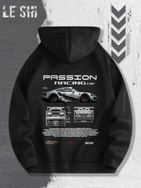 Men'S Passionate Racing Graphic Hoodie Featuring Race Cars and Sports Car Illustrations, Perfect for Everyday Wear - Buy online at  Vibe In Cart.