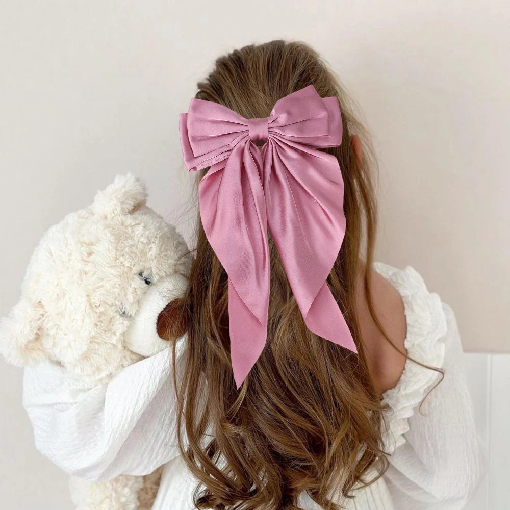 Girls Long Big Bow Float Satin Clips Back Head Hair Clip Internet Red with The Same Temperament Elegant Hair Accessories gifts - Buy online at  Vibe In Cart.