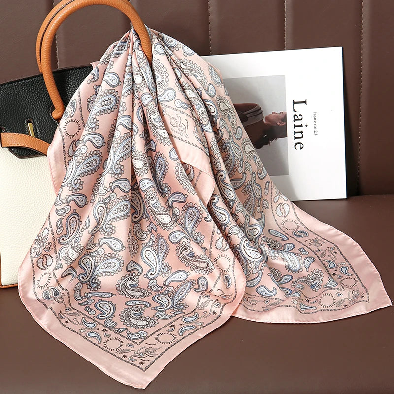 Square Satin Silk Scarf for Women, Casual All Seasons