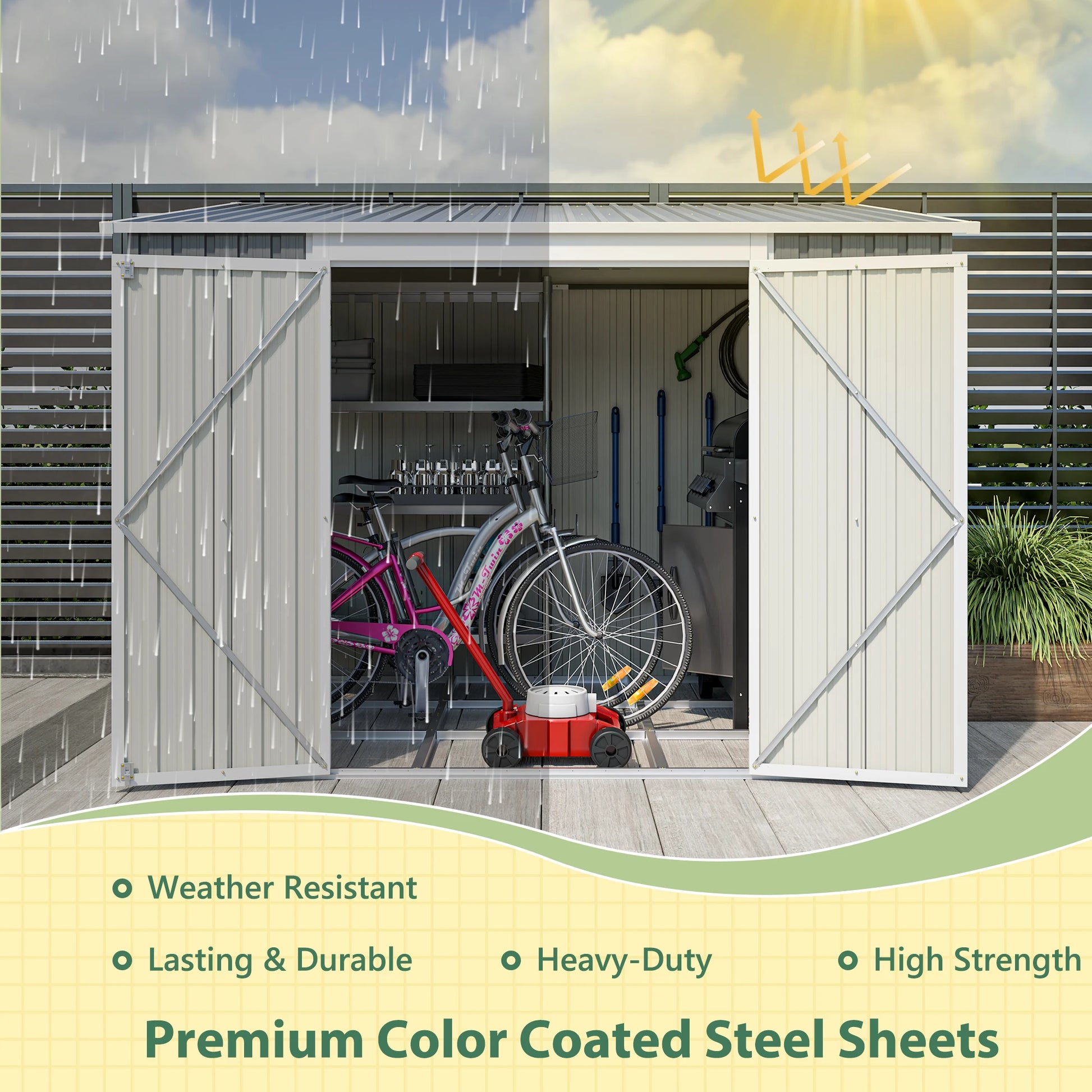 LZBEITEM 6 x 8 FT Metal Outdoor Storage Shed, Garden Tool Storage House with 2 Lockable Door for Backyard, Patio, Lawn, Gray - Buy online at  Vibe In Cart.