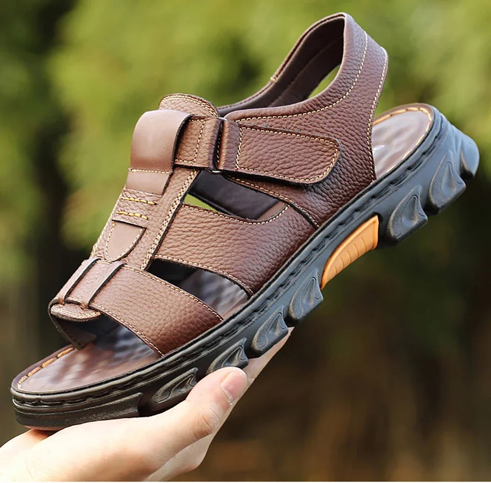 Sandals Men's New Beach Shoes Cowhide Slippers Outdoor  Non-slip Thick-soled Leather Sandals for Men - Buy online at  Vibe In Cart.