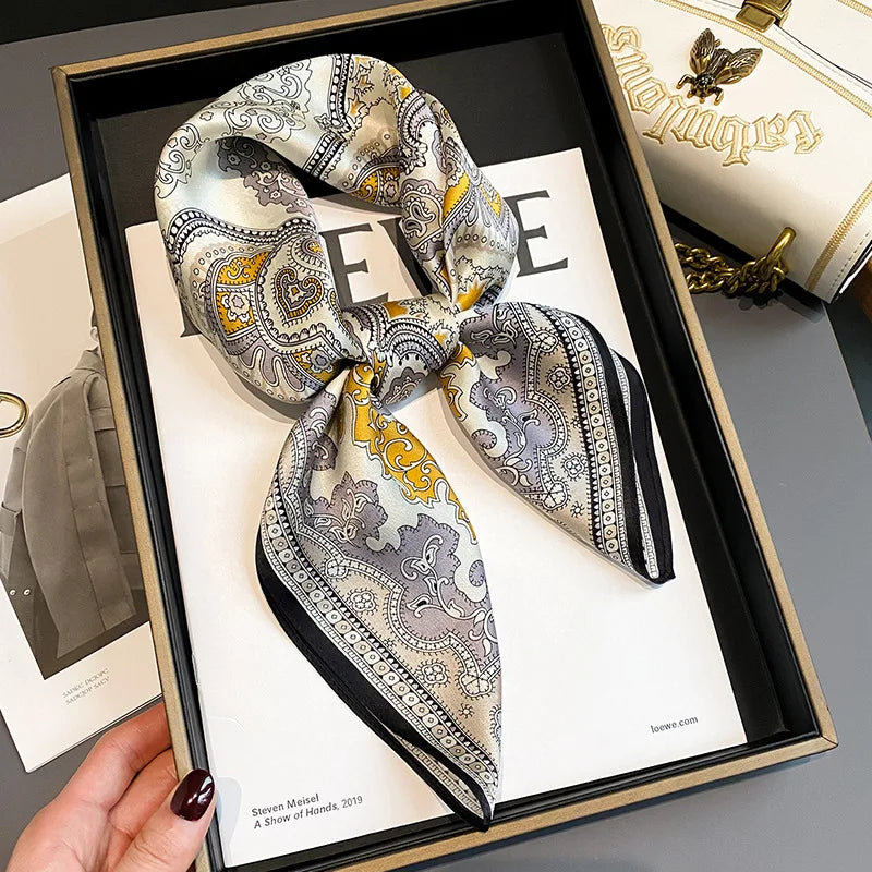 Printed Paisley Houndstooth Square Scarf for Women, Coffee Color, Polyester