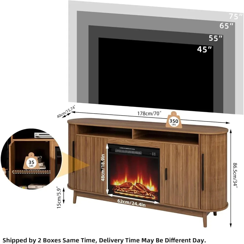 Electric Fireplace TV Stand, Modern Chic Entertainment Center for TVs Up to 80 inches, Curved Profile Design, Adjustable Shelves - Buy online at  Vibe In Cart.