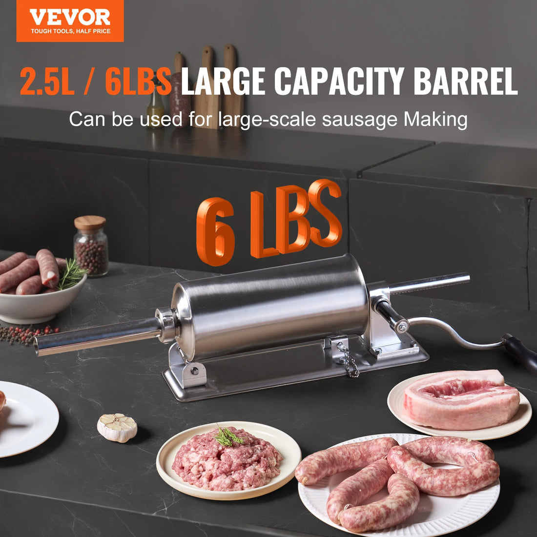 SucceBuy 2.5L Manual Sausage Stuffer Food-Grade Stainless Steel & 8 Stuffing Tubes for Home Kitchen Restaurant Commercial - Buy online at  Vibe In Cart.