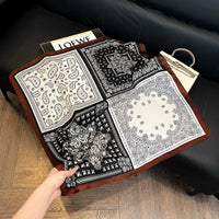 Printed Paisley Houndstooth Square Scarf for Women, Coffee Color, Polyester