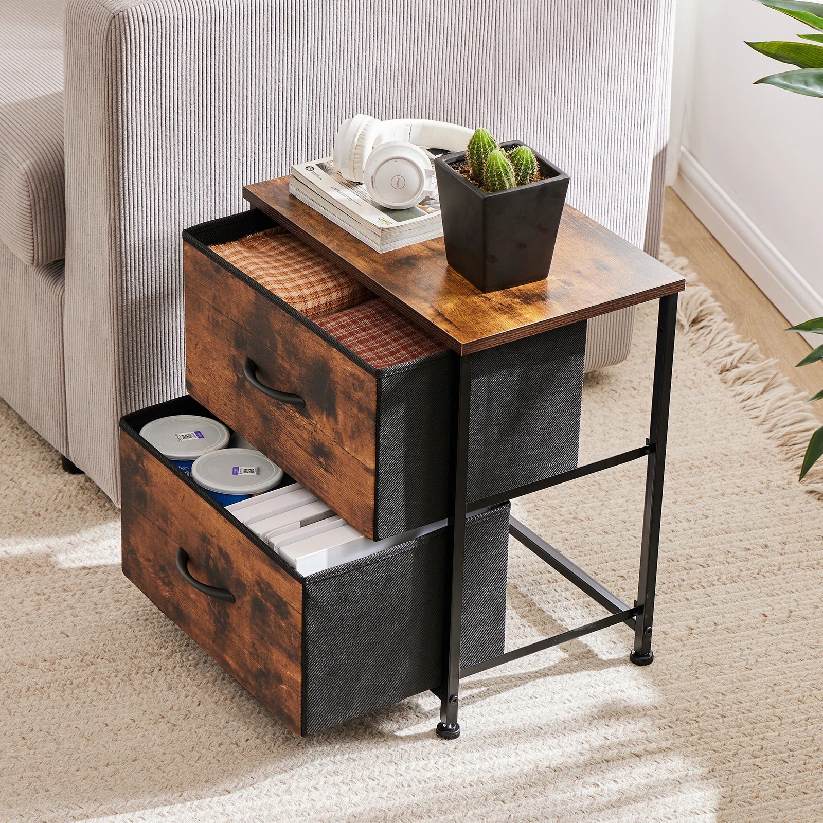 JHK Nightstand Bedside Coffee Sofa Tea Table Storage Closet Chest Clothes Display For Bedroom 2 Fabric Drawers Cabinet Furniture - Buy online at  Vibe In Cart.