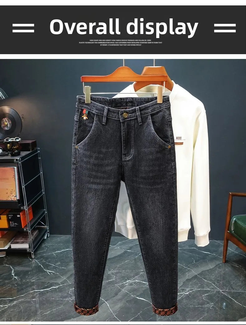 New Fashion winter Autumn Jeans Men's Printed Design Street All-Match Casual Soft Stretch Quality Men's Clothing Skinny Trousers - Buy online at  Vibe In Cart.