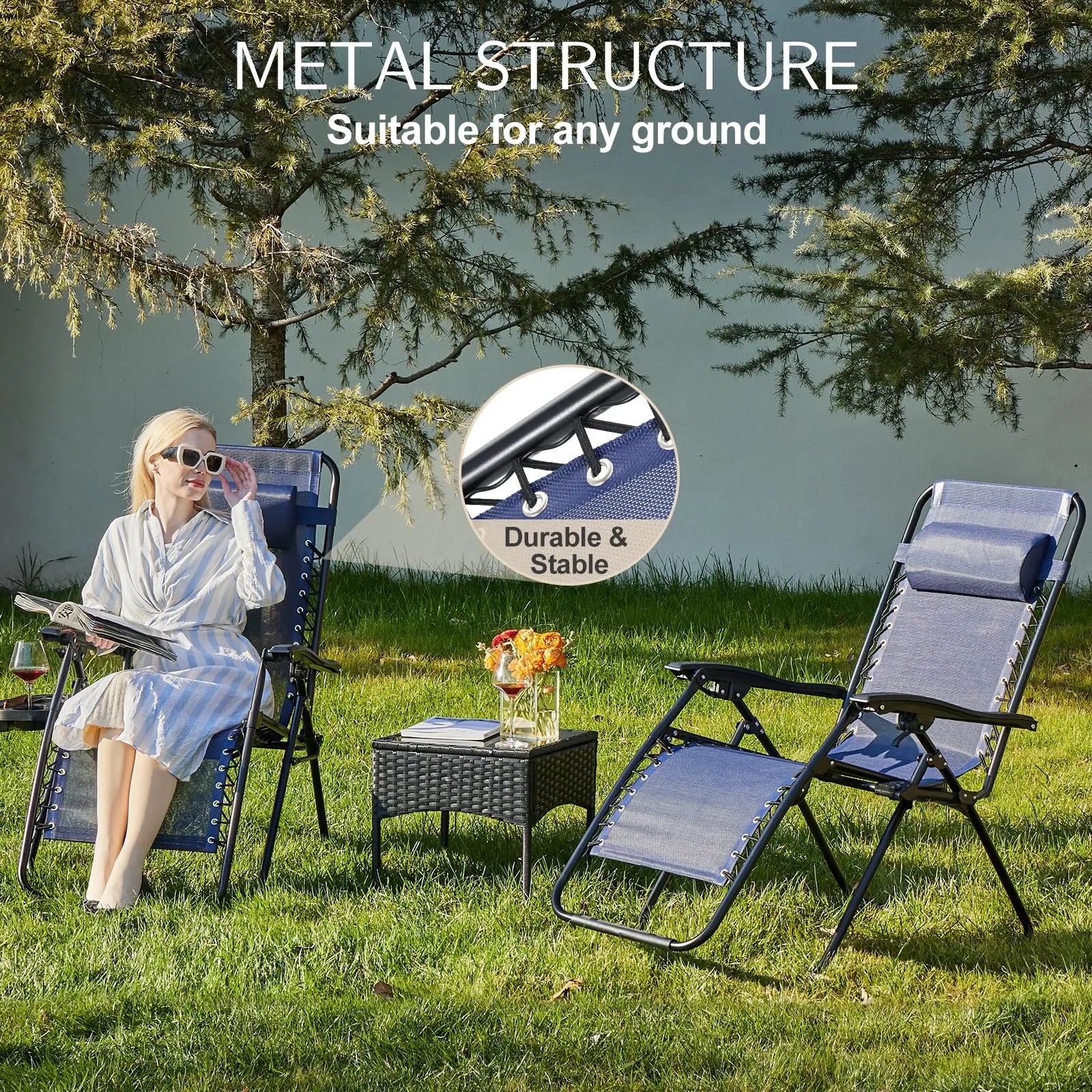 JHK Zero Gravity Set of 2 Portable Recliner Camping Patio Outdoor Garden Lounge Chair with Cup Holder Trays Adjustable Pillow - Buy online at  Vibe In Cart.