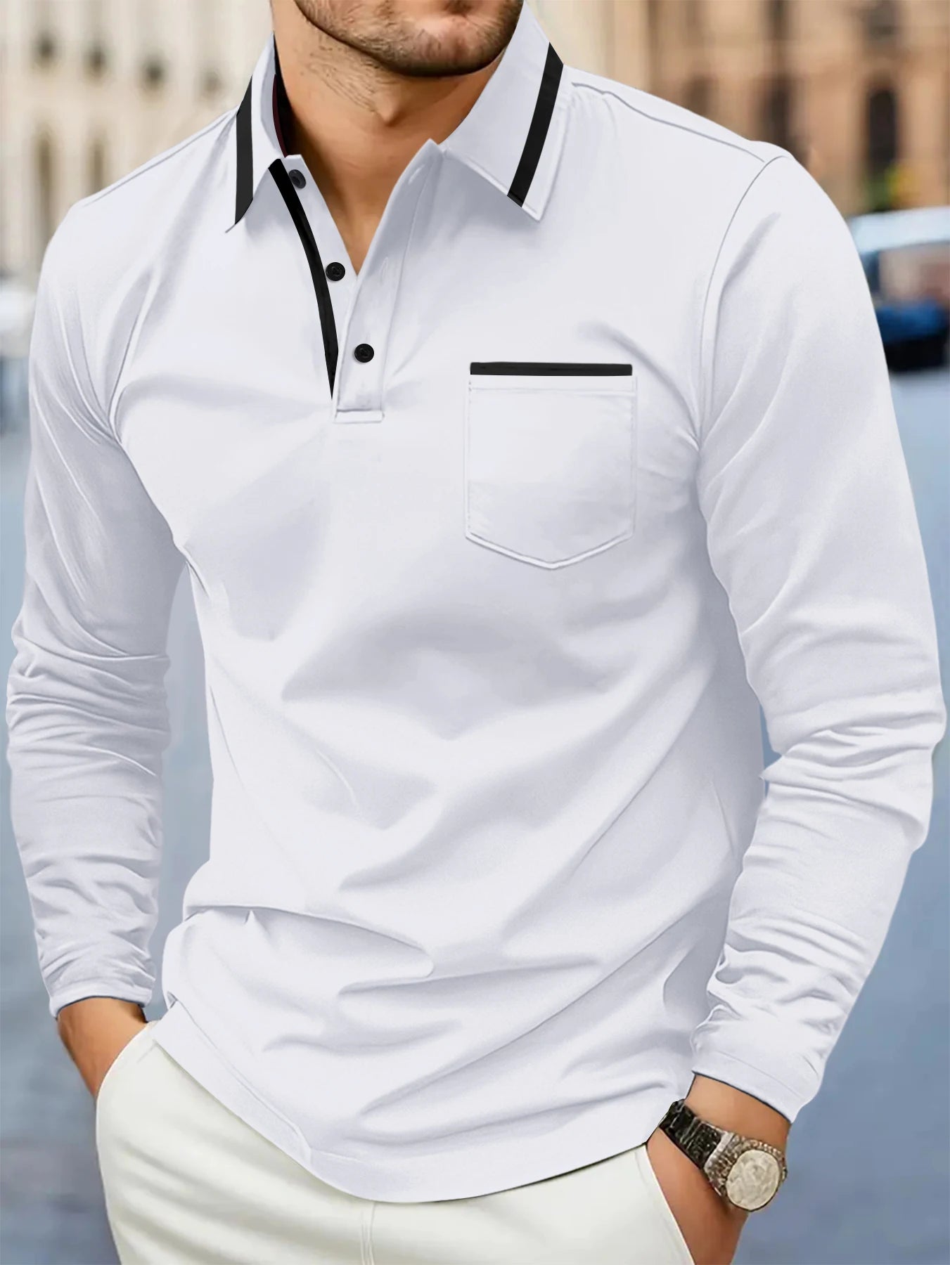 Spring and fall best-selling fashion golf men's lapel pocket comfortable casual sports solid color long sleeve breathable top - Buy online at  Vibe In Cart.