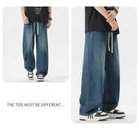 Men's Jeans American Loose Wide-leg Loose Straight Casual Trousers Street Hip-hop Baggy Jeans Black Grey  Blue Streetwear Men - Buy online at  Vibe In Cart.