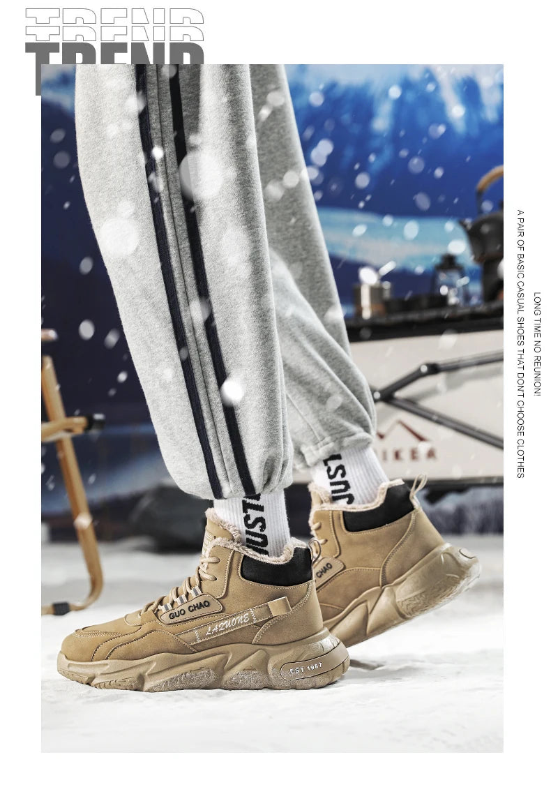 New autumn and winter high top and plush thick cotton shoes for men, casual, non slip, thick soled, cold resistant, warm cotton - Buy online at  Vibe In Cart.