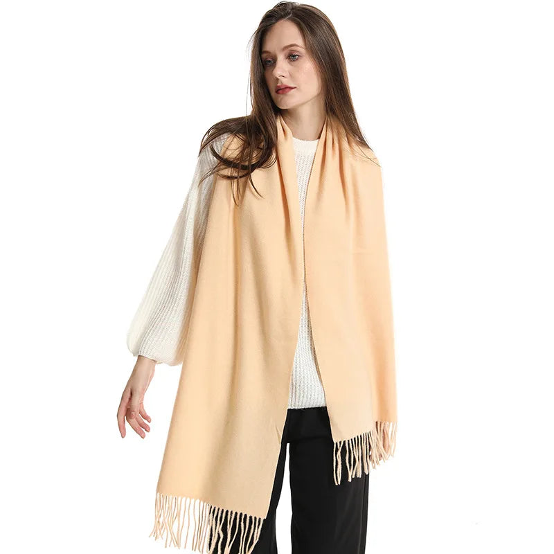 Women's Thick Warm Winter Polyester Scarf with Tassels