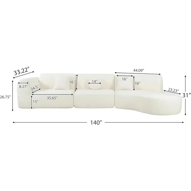 Curved Polyester Sectional Sofa Set, 7 Seat Modern Cloud Couch with Chaise Lounge, 3 Pillows, Fully Assembled for Living Room - Buy online at  Vibe In Cart.