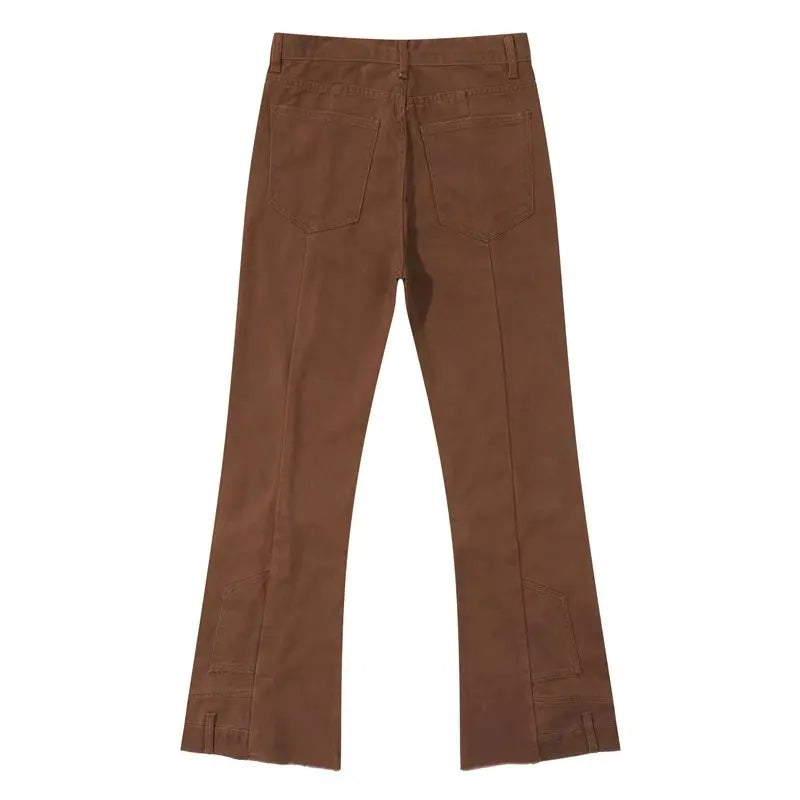 Brown Baggy Flare Jeans for Men Cotton Casual Pants