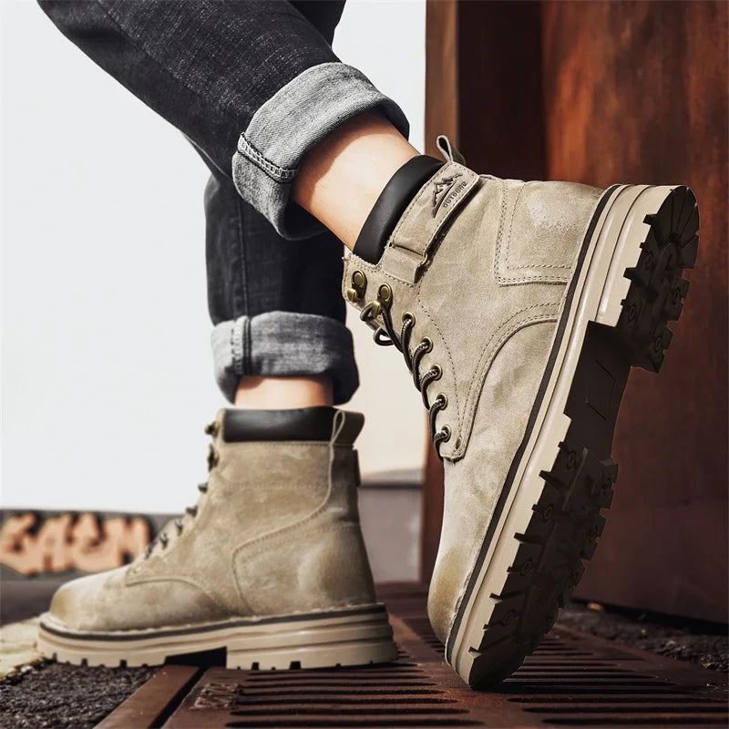 Luxury Brand Outdoor Men's Boots High-Top Leather Hiking Boots Classic Male Ankle Shoes Motocross Sneakers Casual Leather Shoes - Buy online at  Vibe In Cart.