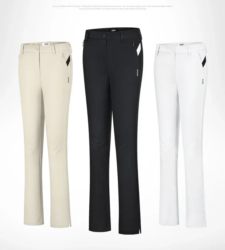 Women's Slim Fit Elastic Flared Golf Pants with Zip Pockets