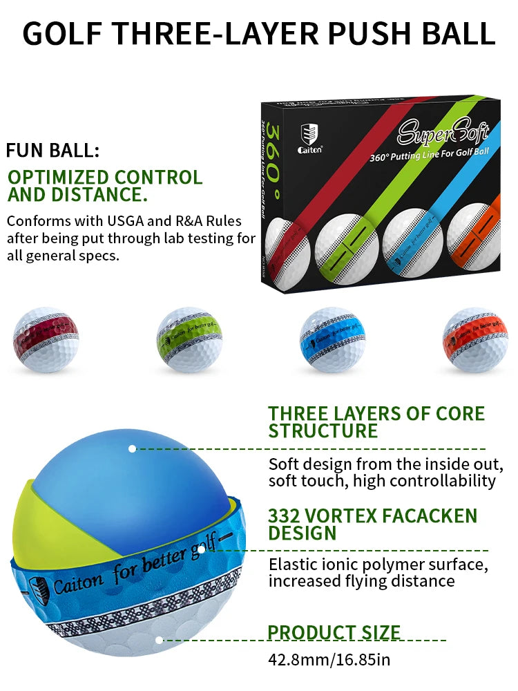 Caiton 12/3pcs 3-Layer PU Putter Golf Ball, 360° Precision Stable Shooting Line, Enhancing Putting Accuracy and Stability - Buy online at  Vibe In Cart.