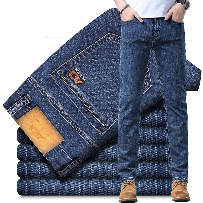 Spring Men's Light Blue Slim Casual Stretch Denim Jeans