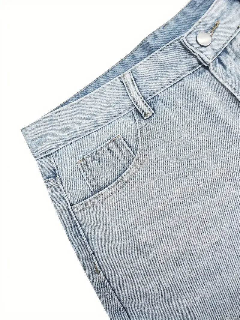 Men'S Vintage Washed Blue Loose Fit Jeans - Casual Straight Leg Denim Pants with Zipper Fly, All-Season Comfort, Mid Waist, Casu - Buy online at  Vibe In Cart.