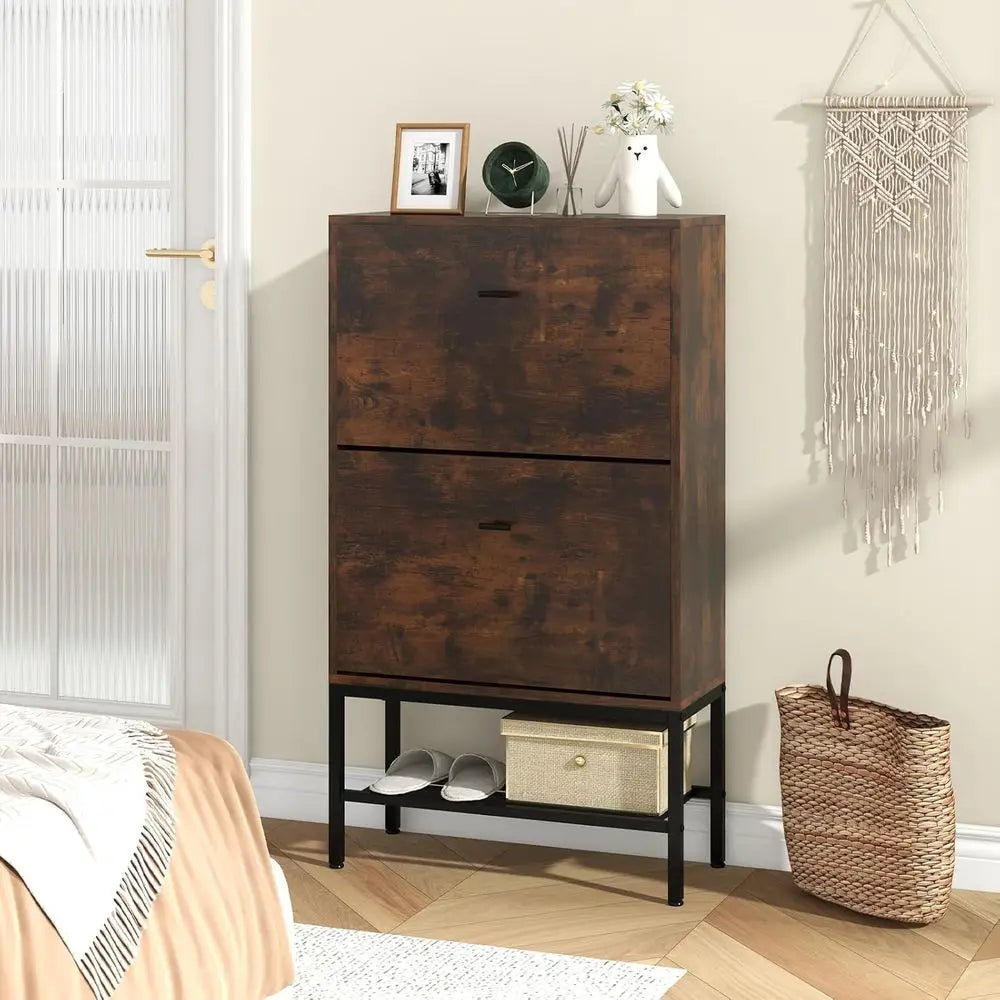 Sturdy Shoe Storage Cabinet, Freestanding Organizer with 2 Drawers, Adjustable Shelves, Slim Shoe Rack for Home Entryways in Rus - Buy online at  Vibe In Cart.