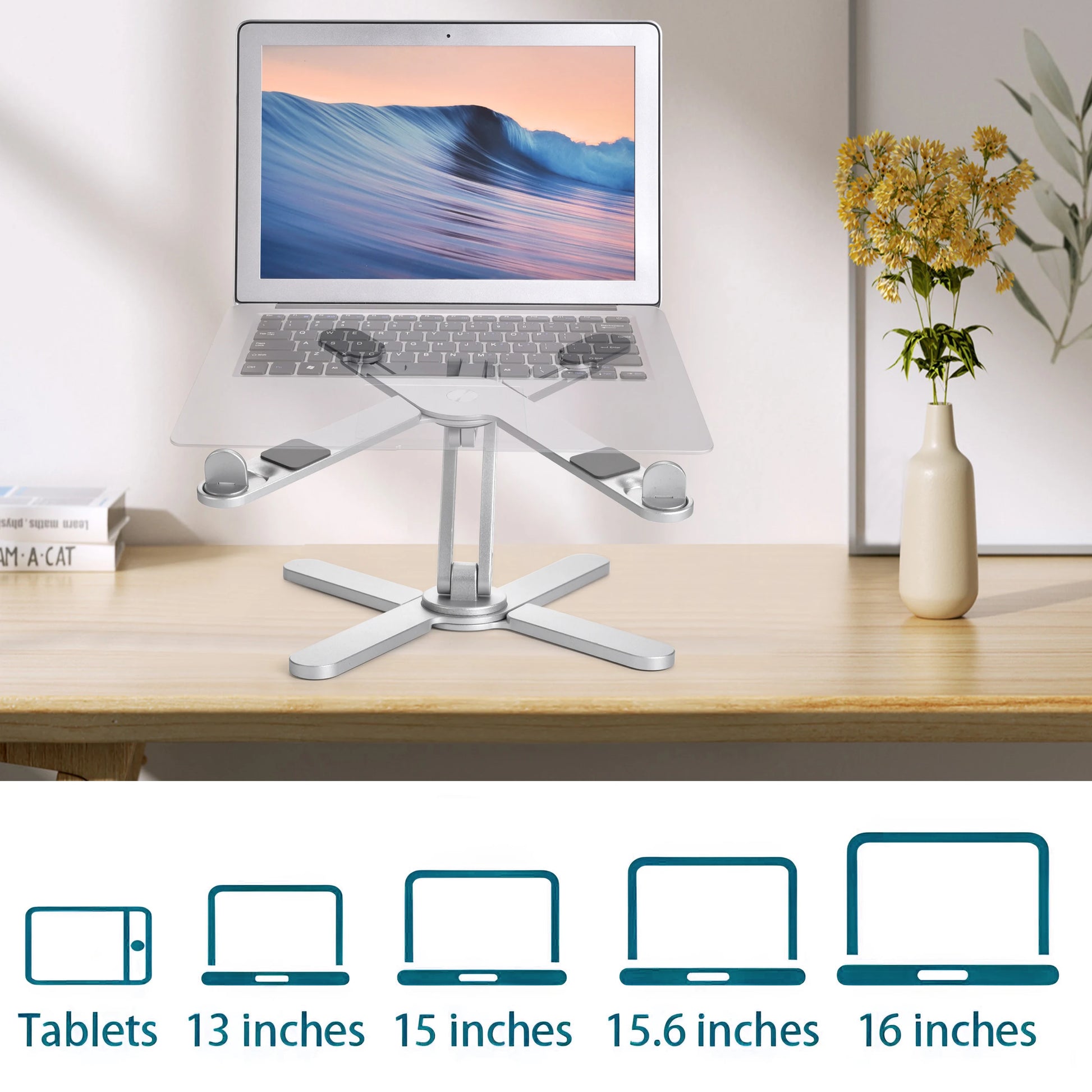 Adjustable Foldable Aluminum Laptop Stand for 10-17 Inch Laptops and Tablets in Gray Silver