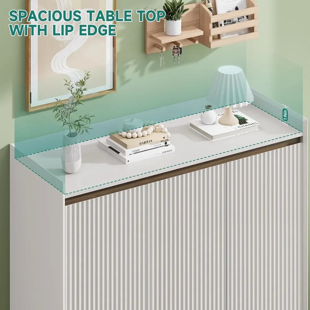 "White Fluted Shoe Cabinet - 2-Door Storage with Adjustable Shelves, Entryway/Bedroom Organizer" - Buy online at  Vibe In Cart.