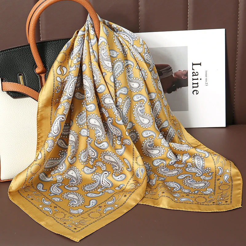 Square Satin Silk Scarf for Women, Casual All Seasons