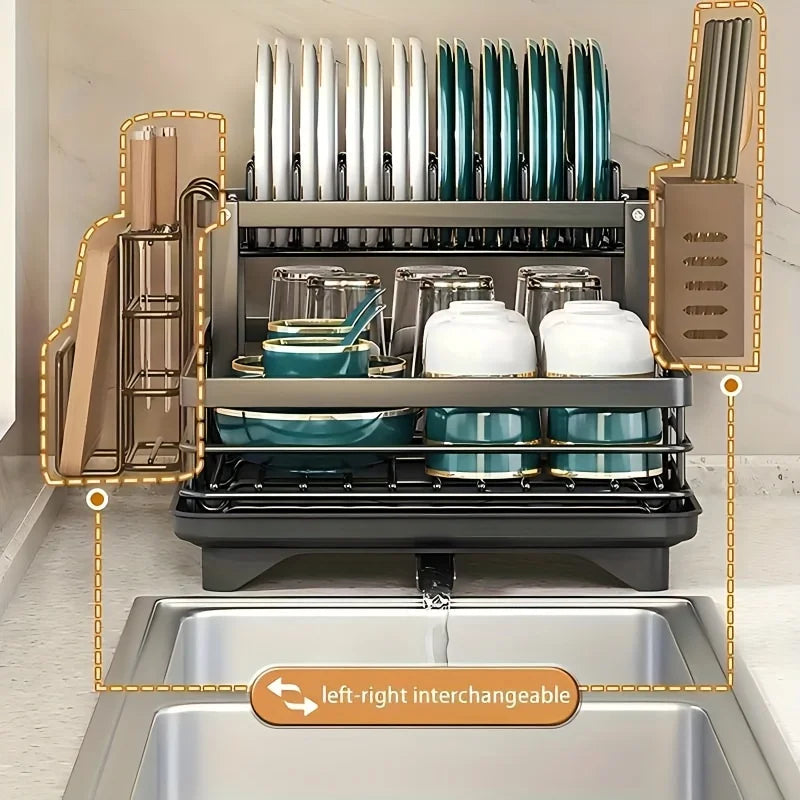 Double-tier extendable dish drainer, suitable for kitchen worktops as a large-capacity utensil rack and draining board. - Buy online at  Vibe In Cart.