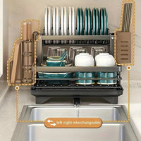 Double-tier extendable dish drainer, suitable for kitchen worktops as a large-capacity utensil rack and draining board. - Buy online at  Vibe In Cart.