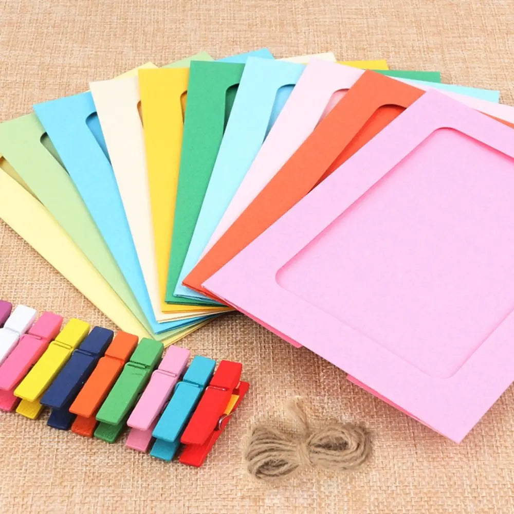 10Pcs DIY Craft Paper Photo Frame With Clips and Rope Wall Photo Frame Hanging Picture Album Home Decor Wedding Happy Birthday - Buy online at  Vibe In Cart.