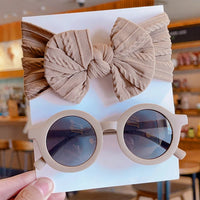 2 Pcs/Set New Children Solid Color Cotton Bowknot Wide Hairband Round Sunglasses Set Baby Girls Sunglasses Kids Hair Accessories - Buy online at  Vibe In Cart.