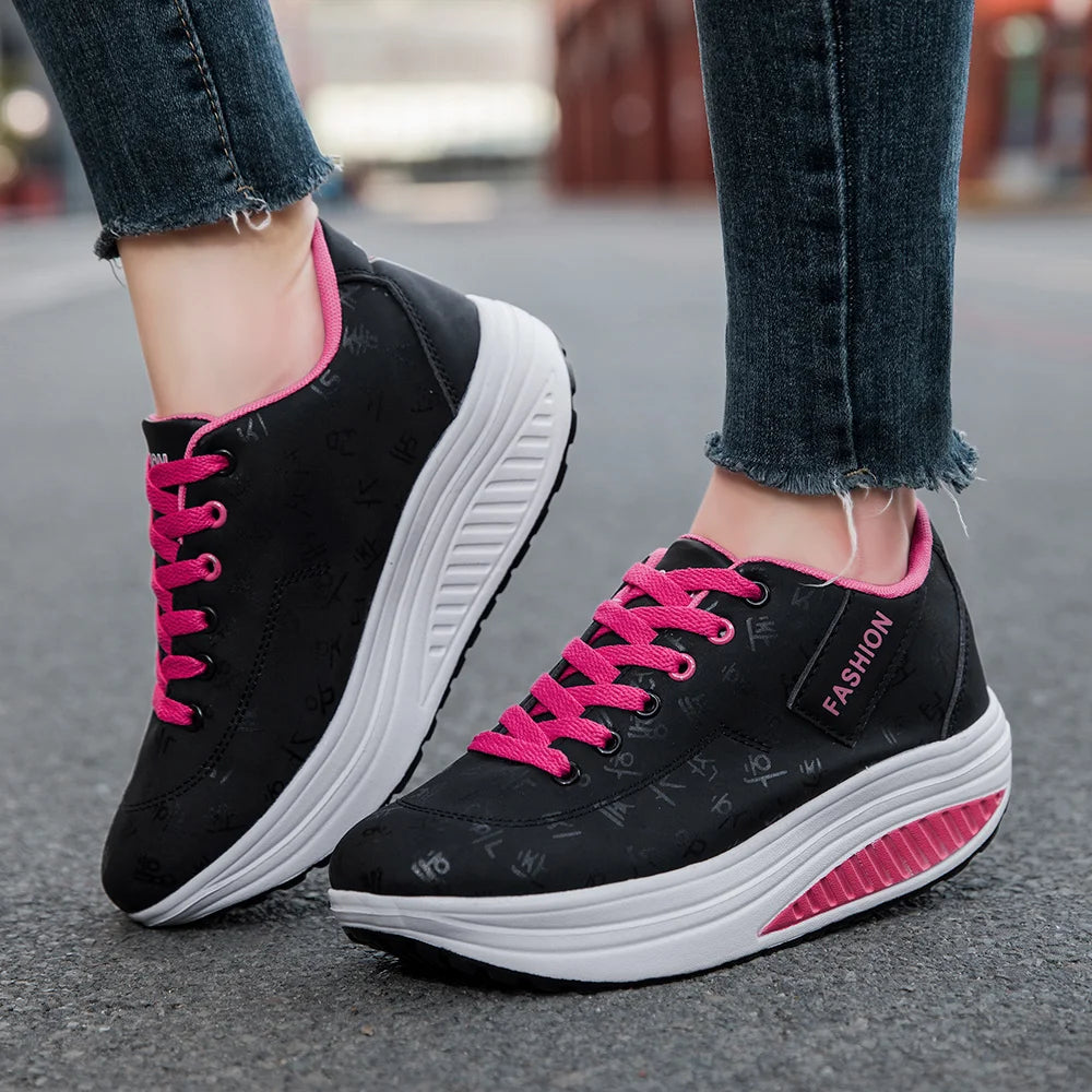 Ladies Casual Sports Shoes Breathable Comfortable Wedge Heel Thick Sole Sneakers Lace-up shoes - Buy online at  Vibe In Cart.
