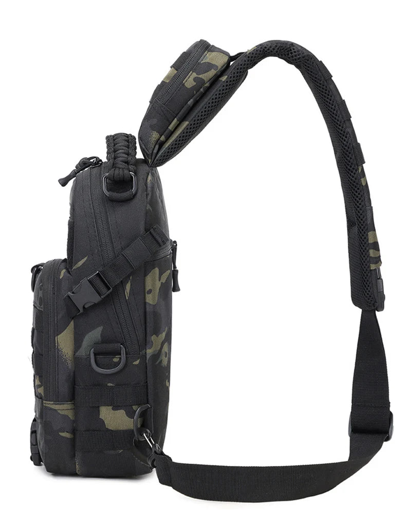 Men's Black Nylon Tactical Chest Bag with MOLLE System