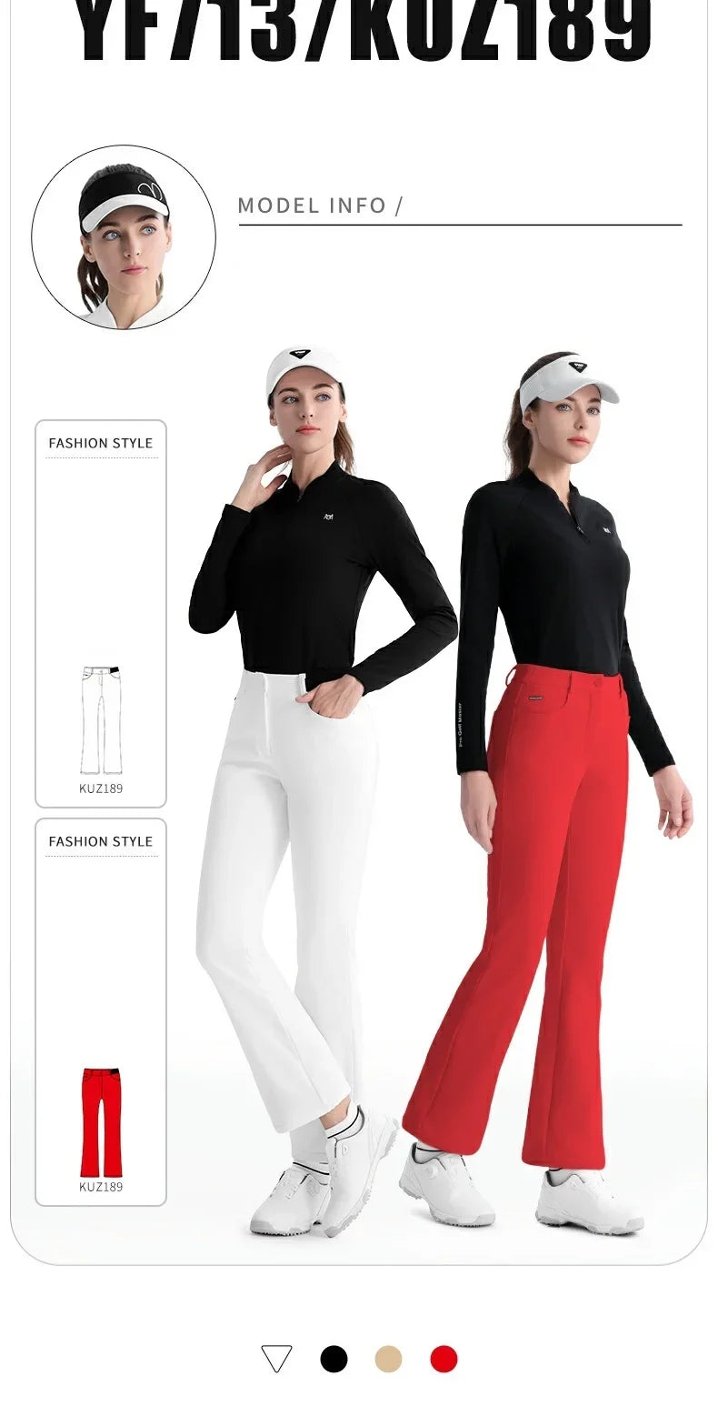 Women's Elastic High Waist Fleece Golf Pants for Winter