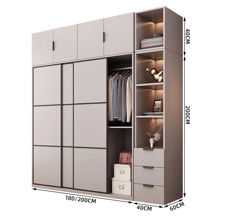Modern Gray Wooden Wardrobe with Sliding Doors and Drawer