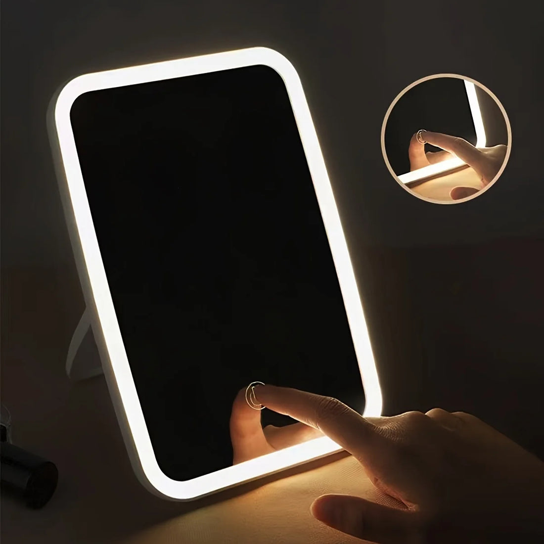 LED Makeup Mirror with Touch Sensor 3 Color Lighting  Adjustable Brightness Folding Tabletop Cosmetic Mirror with USB Charging - Buy online at  Vibe In Cart.