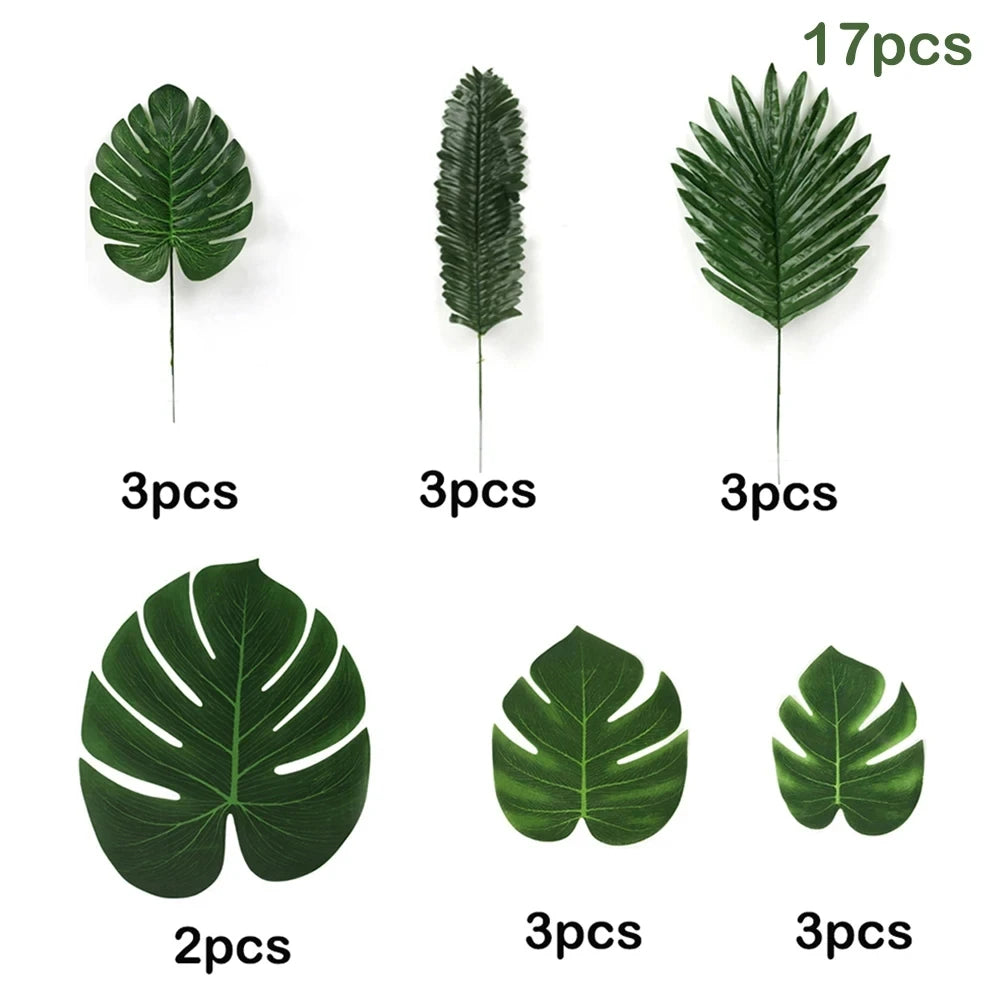 Artificial Tropical Palm Leaves Hawaiian Luau Jungle Party Golden Stems Leaf Decoration Table Wedding Birthday Decor Fake Plants - Buy online at  Vibe In Cart.