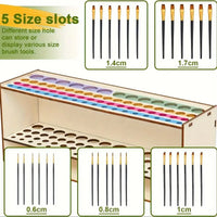 Double-Layer Wooden Brush and Pencil Holder with 67 Slots