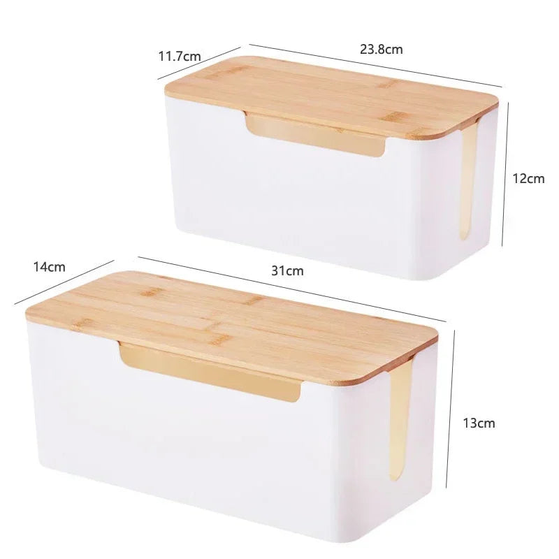Wooden Cable Organizer Box for Desk Wire Management