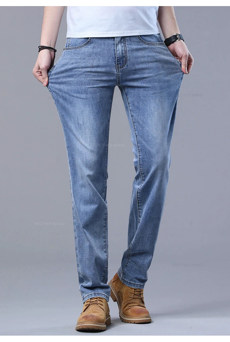 Spring Men's Light Blue Slim Jeans Stylish Casual Stretch Fabric Denim Pants Classic Trousers Smoke Gray - Buy online at  Vibe In Cart.