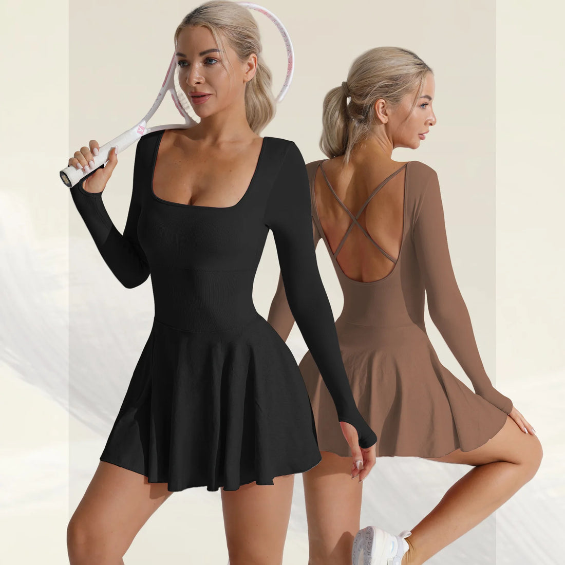 No Embarrassment in Sports! Sexy Backless Anti-Exposure Dress for Golf Tennis Yoga