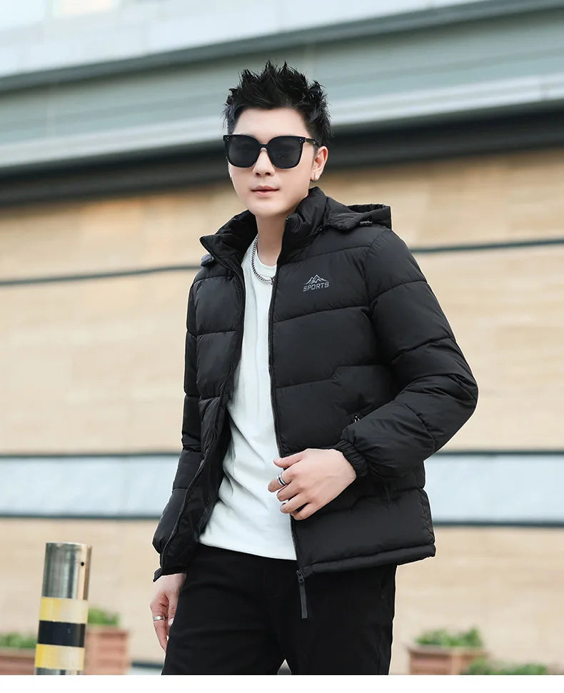 Men's Hooded Thermal Windproof Winter Jacket with Detachable Hood