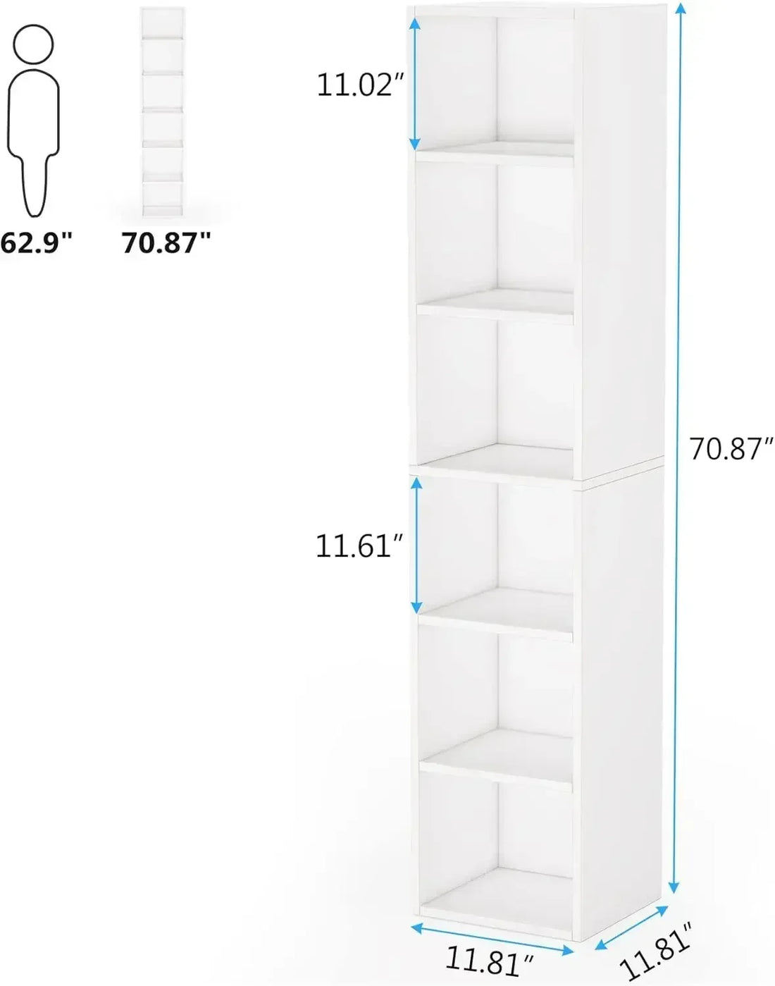 new70.9 Inch Tall Narrow Bookcase, Modern White Corner Bookcase with Storage, 6 Tier Cube Display Shelves for Home Office - Buy online at  Vibe In Cart.