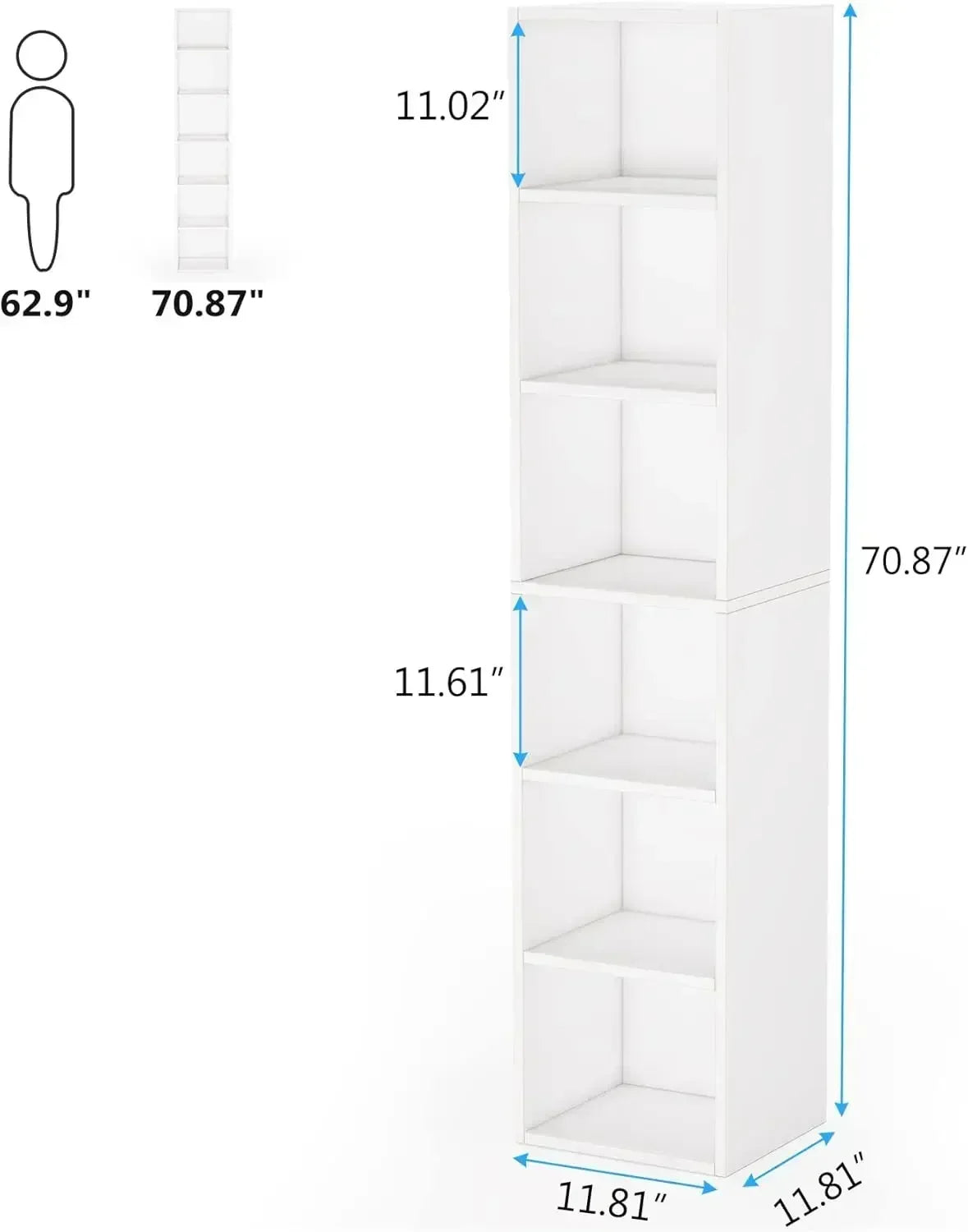 new70.9 Inch Tall Narrow Bookcase, Modern White Corner Bookcase with Storage, 6 Tier Cube Display Shelves for Home Office - Buy online at  Vibe In Cart.