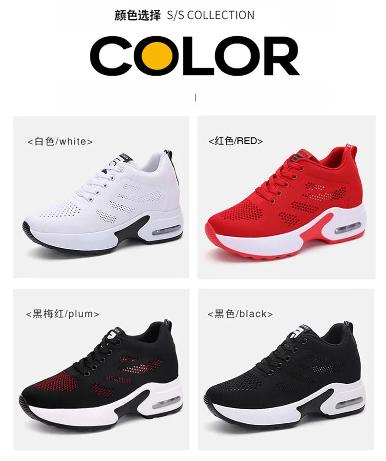 Women's Platform Mesh Lace-Up Sneakers Medium Heel