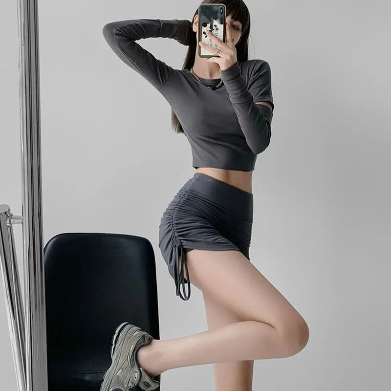 Xpqbb Women Summer Mini Skirts Drawstring Sexy High Waist Wrapped Hip Skirt Female Wild Solid Folds Slim Elastic Shorts Skirts - Buy online at  Vibe In Cart.